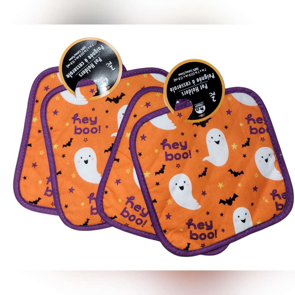 4 Piece Hey Boo Halloween Pot Holders
